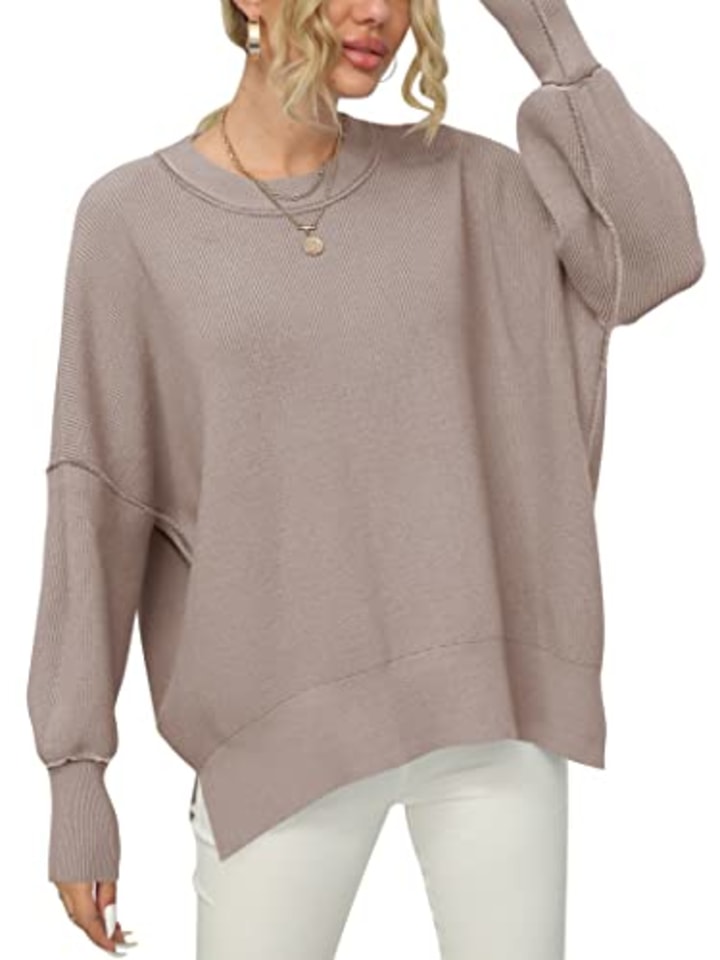 Batwing Sleeve Oversized Ribbed Knit Pullover Sweater