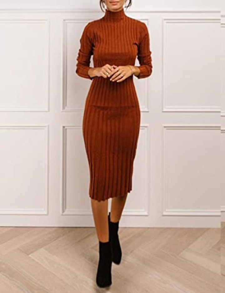 MEROKEETY Women's Ribbed Long Sleeve Sweater Dress 