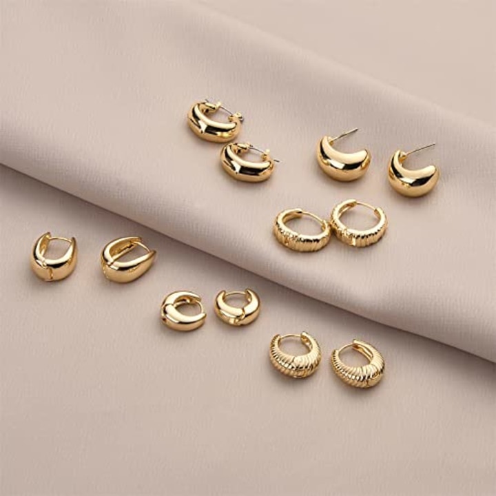 Chunky Gold Hoop Earrings (Set of 6)