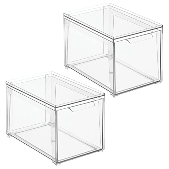mDesign Plastic Stackable Pull Out Bin Organizer Drawers
