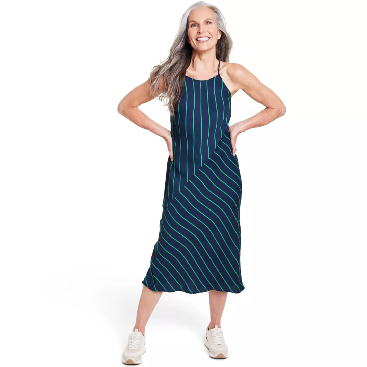 Slip Diagonal Stripe Midi Dress