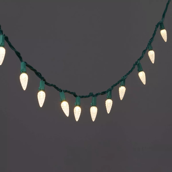 60-Count LED Faceted String Lights Warm White with Green Wire