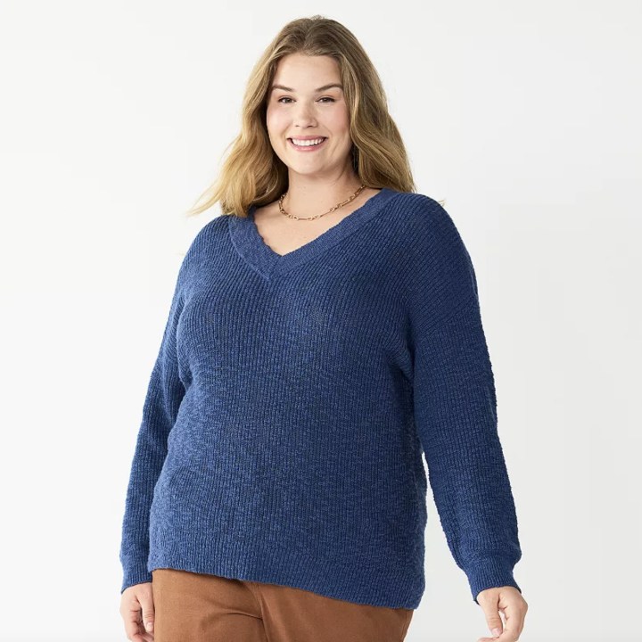 Plus Size Long Sleeve V-Neck Sweater