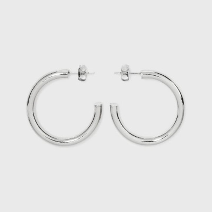 Sterling Silver Medium Tube Hoop Earrings