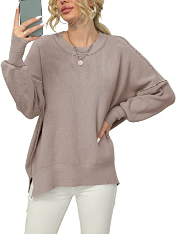 Batwing Sleeve Oversized Ribbed Knit Pullover Sweater