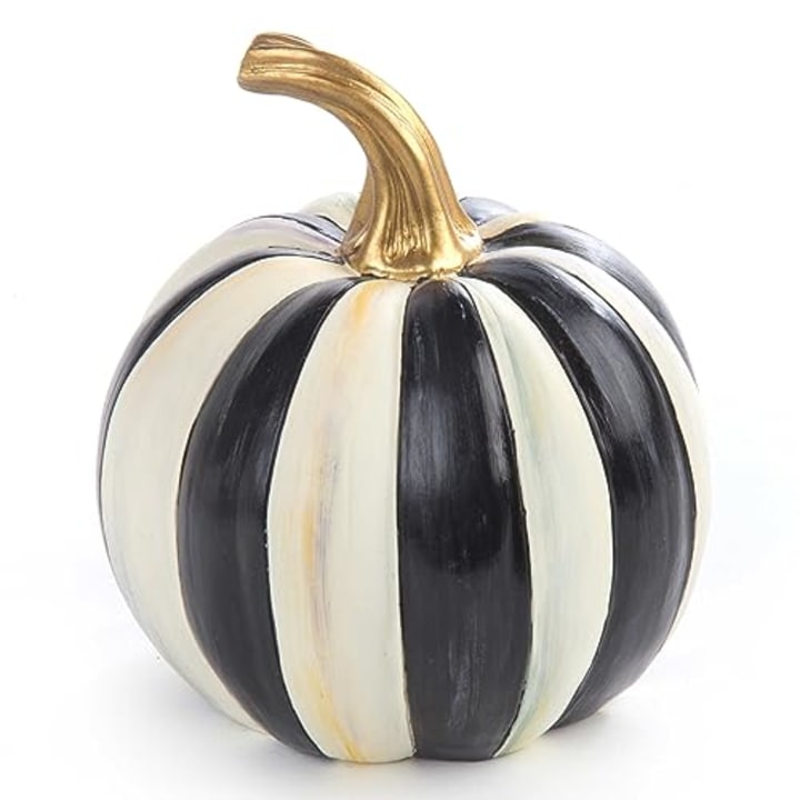 MacKenzie-Childs Courtly Stripe Black-and-White Mini Decorative Pumpkin 