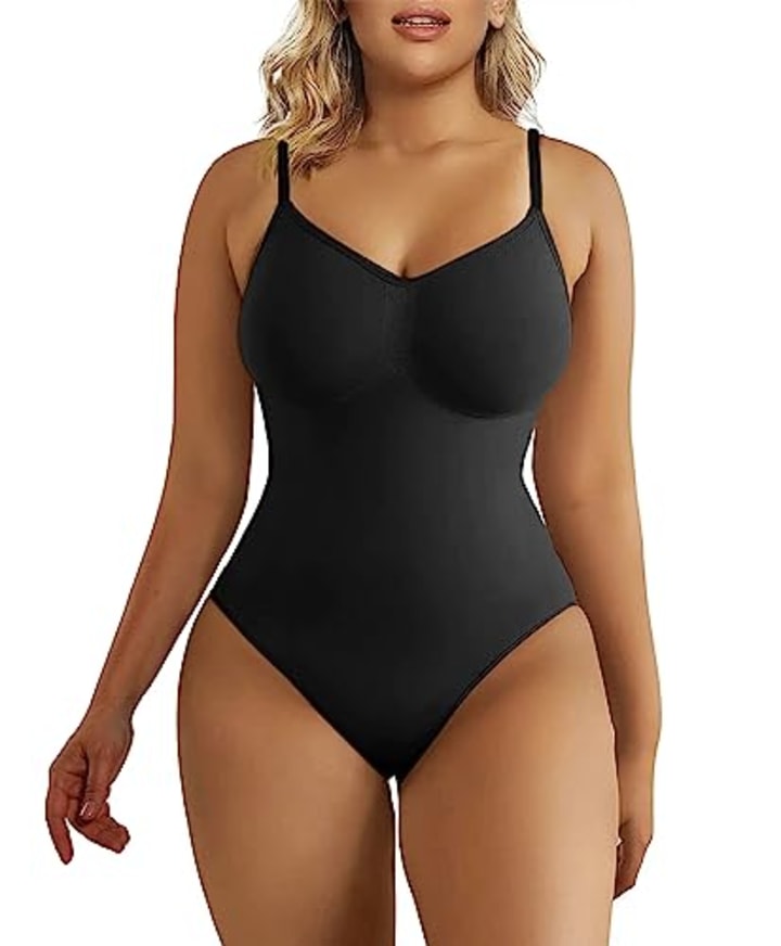 CuteStreet Shapewear Bodysuit Tummy Control Full Body Shaper Slimmer  Adjustable Camisole with Transparent Shoulder Straps at  Women's  Clothing store