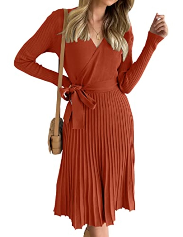 Pleated Pullover Sweater Dress
