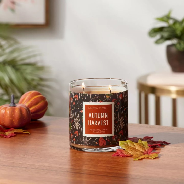 2-Wick Lidded Glass Jar Autumn Harvest Candle