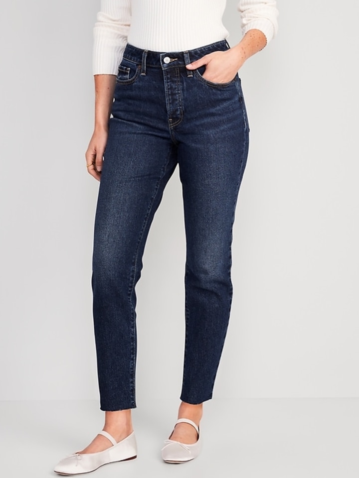 High-Waisted Button-Fly OG Straight Cut-Off Ankle Jeans for Women