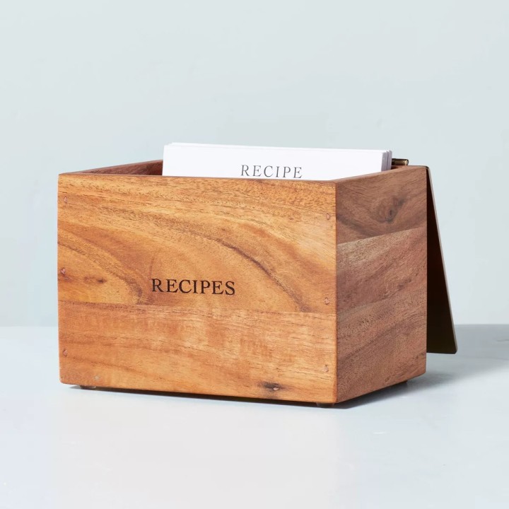 Wood Recipe Box with Metal Lid