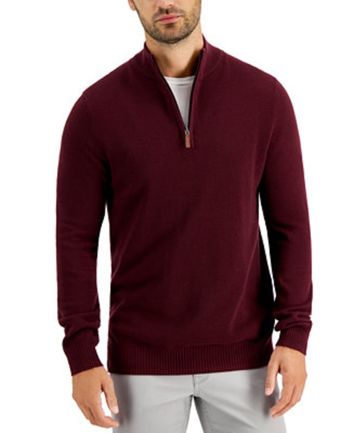 Club Room Men's Quarter-Zip Textured Cotton Sweater