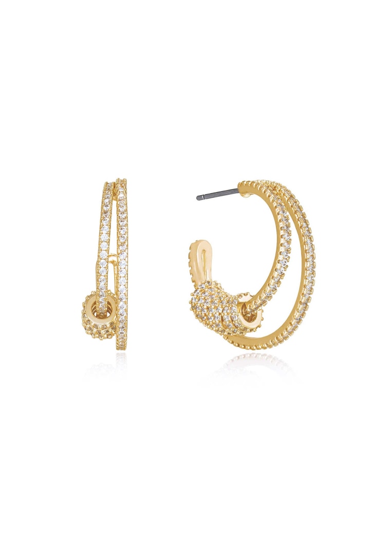 Ettika Crystal Pave Gold Plated Earrings