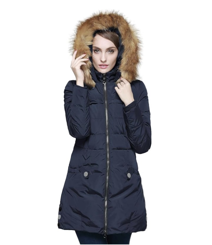 Winter Down Jacket with Faux Fur Trim Hood