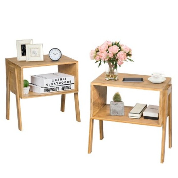 Costway Set of 2 Bamboo Nightstand Stackable Tables 