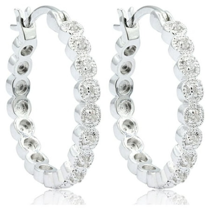 SuperJeweler 1/4 Carat Diamond Hoop Earrings, 3/4 Inch for Women