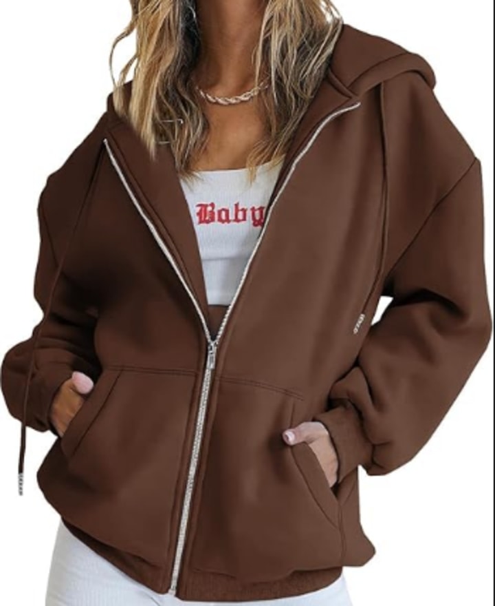 Ladies Plain Zip Up Hoodie Sweatshirt Top UK S - XL