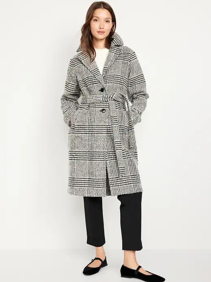 Belted Plaid Overcoat