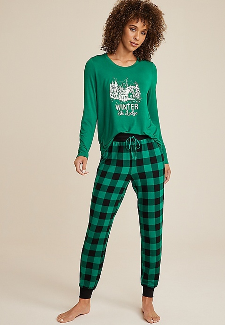 Jolly Jammies Women's Holiday Green Plaid Matching Family Pajamas