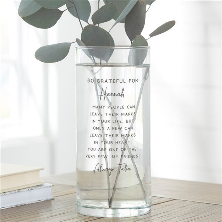 Grateful For You Personalized Cylinder Glass Vase