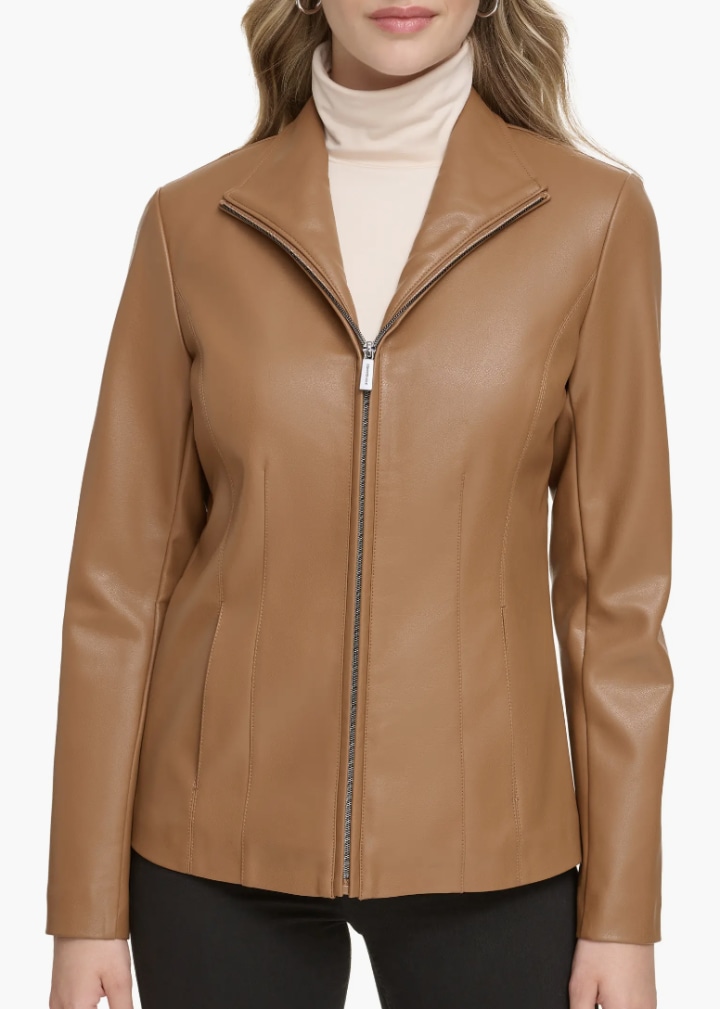 Kenneth Cole Faux Leather Zip Jacket