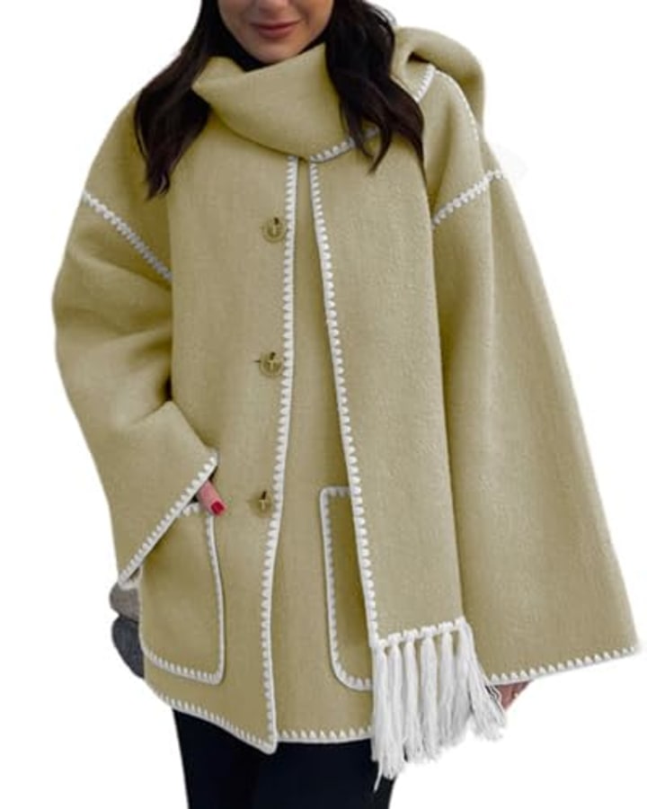 Utcoco Women's Embroidered Coat with Scarf