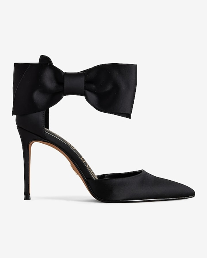 Ankle Bow Closed Pointed Toe Pumps