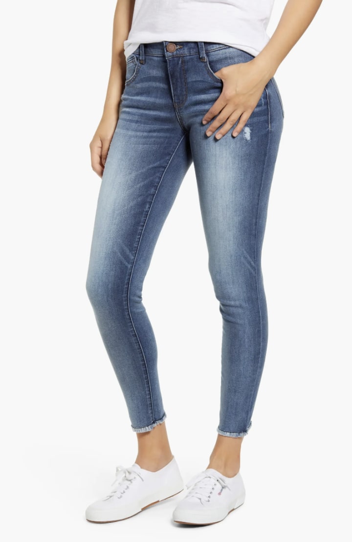 Luxe Touch Fray Hem Ankle Skinny Jeans