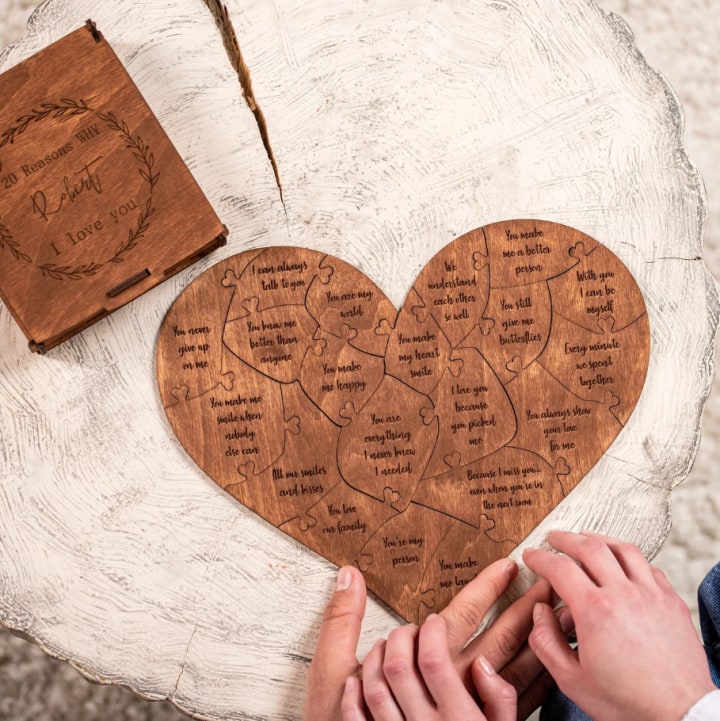 wooden heart shaped puzzled for an anniversary gift