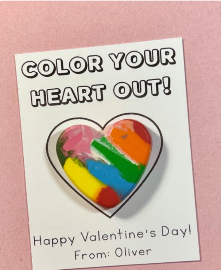 Heart crayon Valentine's Day card for kids