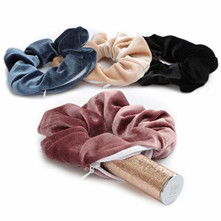 Hair Scrunchies with Zipper Pocket (Set of 4)