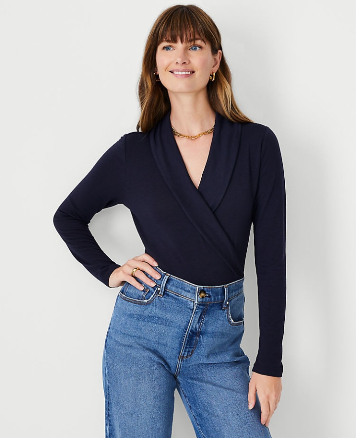 Ann Taylor Blouson Knit Wrap Top