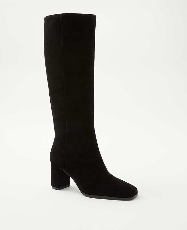 Ann Taylor Block Heel Square Toe Suede Boots