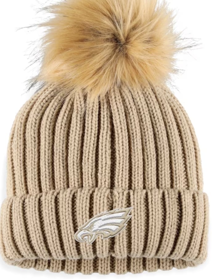 Neutral Cuffed Knit Hat with Pom