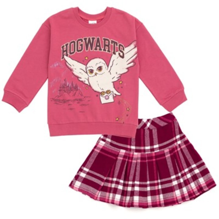 Harry Potter Hedwig Owl Little Girls Fleece Sweatshirt and Pleated Skirt Plaid
