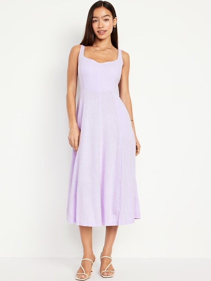 Fit & Flare Linen-Blend Midi Dress