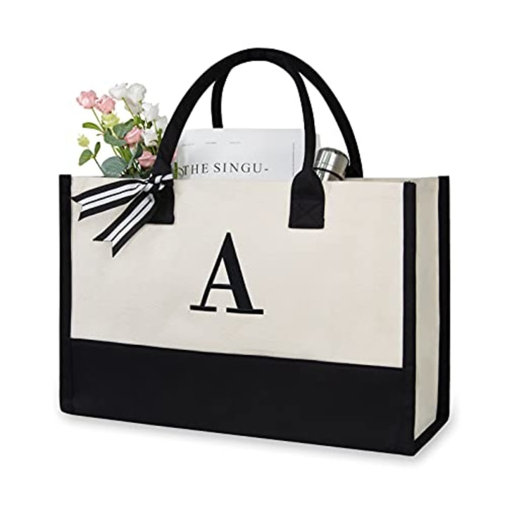 TopDesign Embroidery Initial Canvas Tote Bag
