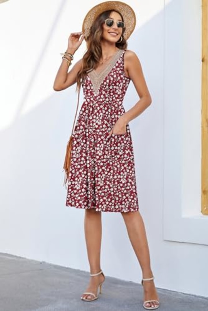 MOLERANI Women's Summer Beach Dress Casual Vacation Midi Dresses with Pocket
