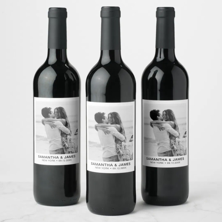 Minimalist Modern Photo Wedding Custom Wine Label