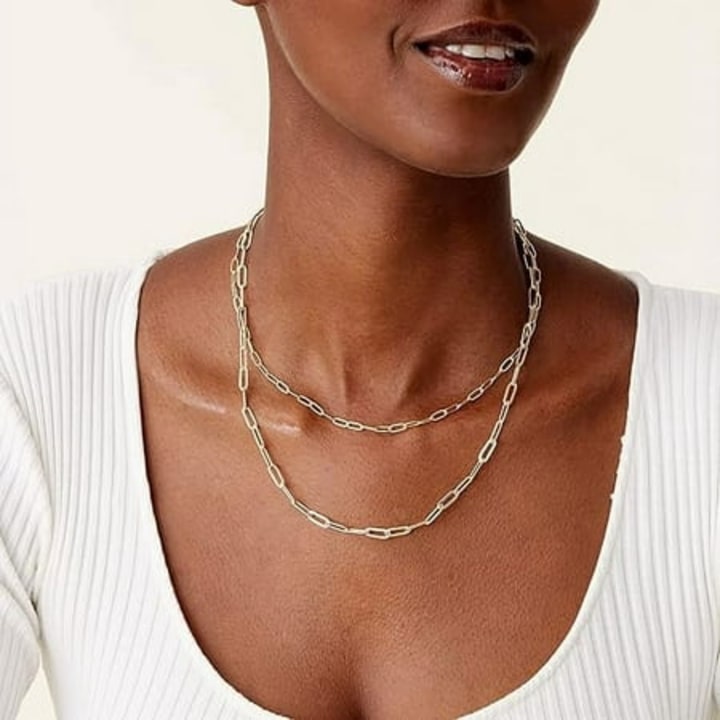 14K Gold Plated Layered Paperclip Necklace