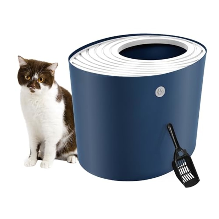 Iris USA Round Top Entry Cat Litter Box with Scoop