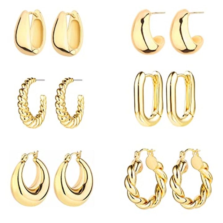 14K Gold Hoop Earrings (Set of 6)