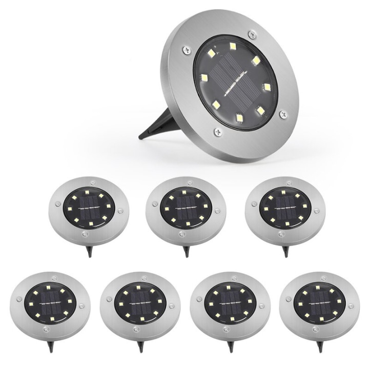 Chrome Low Voltage Solar Powered LED Steel Pack (Set of 8)
