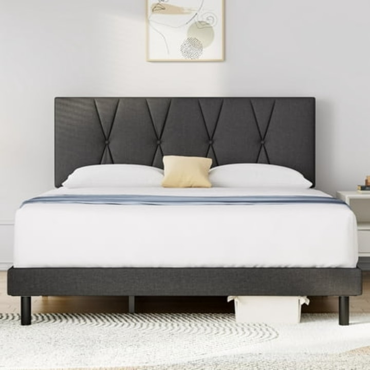 Full Bed Frame with Upholstered Headboard
