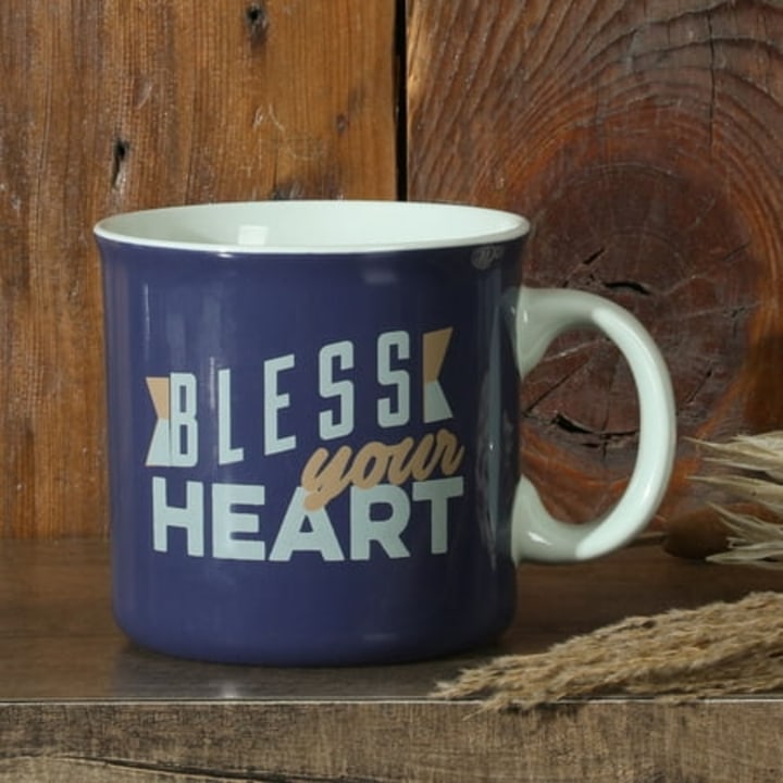 Bless Your Heart Blue Stoneware Mug