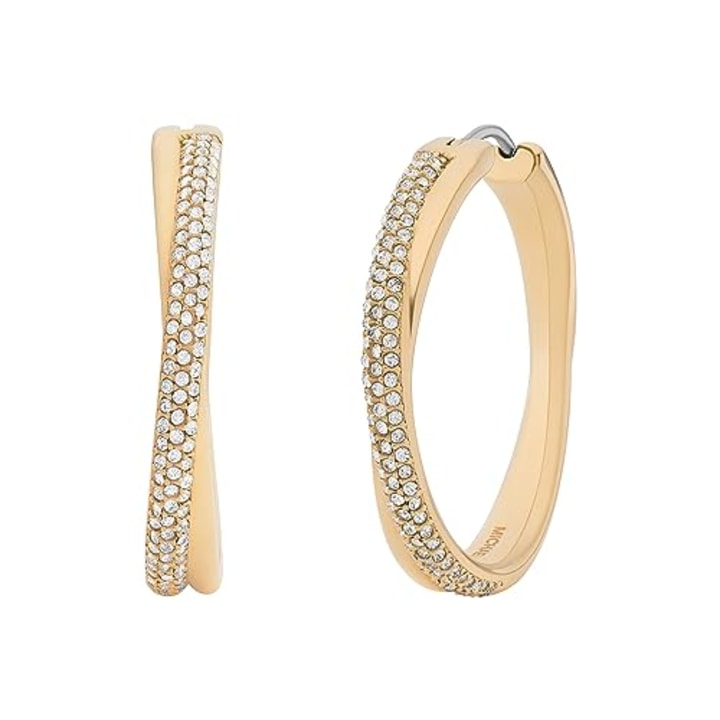 Stainless Steel and Pavé Crystal Hoop Earrings