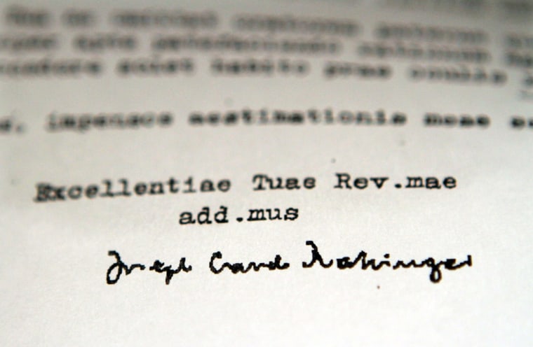 Image: A detail of a 1985 letter obtained by the Associated Press signed by then-Cardinal Joseph Ratzinger,