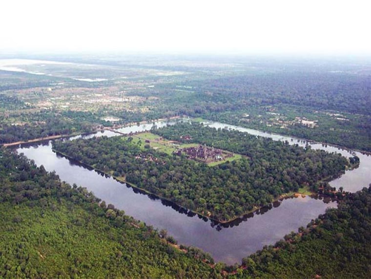 The religious complex of Angkor Wat was center of the Khmer civilization in Cambodia that depended for irrigation on a vast network of canals, embankments and reservoirs. 