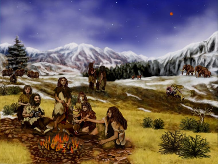 A depiction of a Neanderthal family. Did they meet up with modern humans?