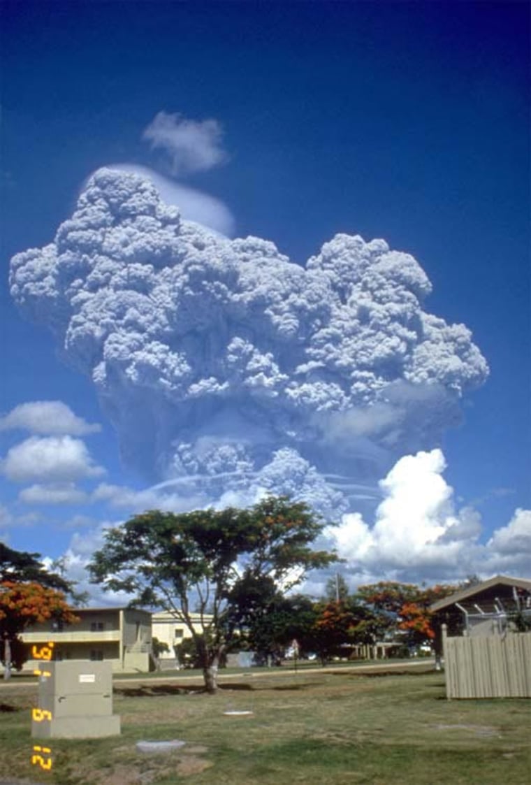 The June 12, 1991 eruption column from Mount Pinatubo, Philippines, as seen from Clark Air Base. credit: Richard P. Hoblitt/USGS